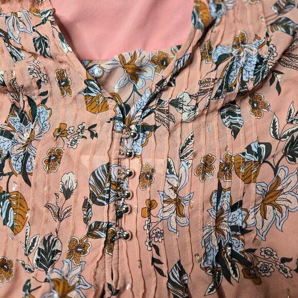 Veronica Beard Lowell Pink Floral Silk Blend Metallic Blouse Size 4 - Picture 9 of 9
